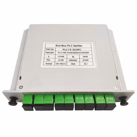 Divisor PLC de fibra óptica tipo cassete FTTH de qualidade 1*8 Sc/APC 09mm com excelente uniformidade e confiabilidade
